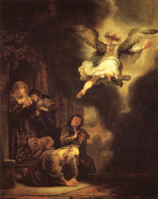 REMBRANDT Harmenszoon van Rijn The Archangel Raphael leaving Tobias-s Family